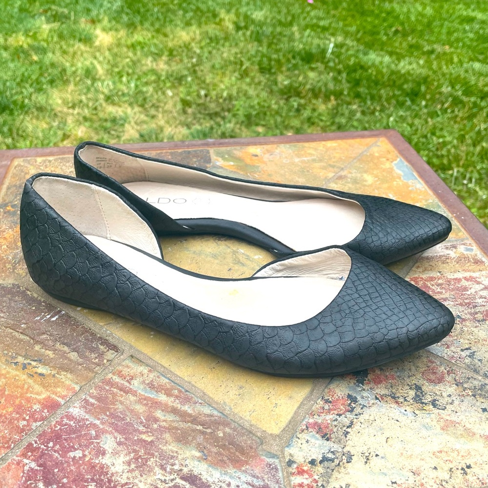 Aldo Half D’orsay Leather Flats (Black)